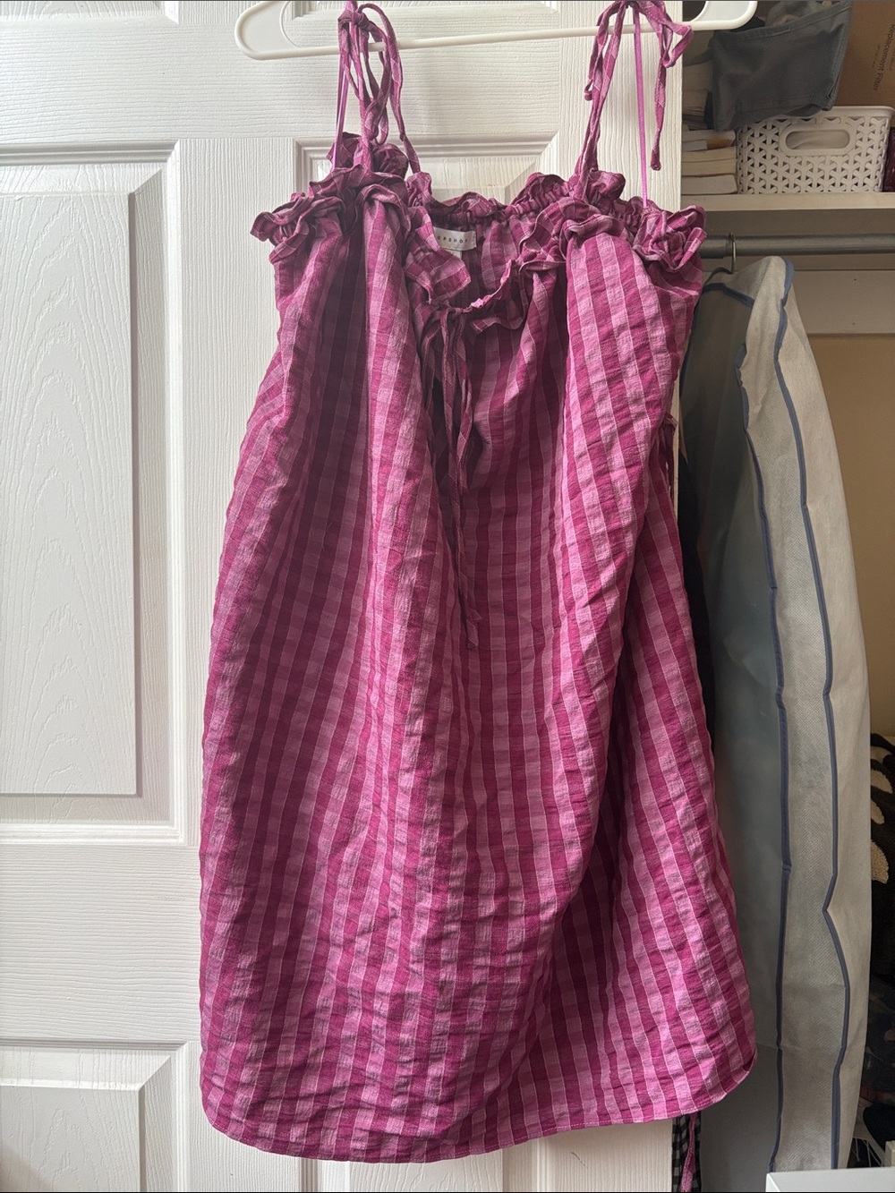 Topshop Purple Checked Tie-Shoulder Sundress